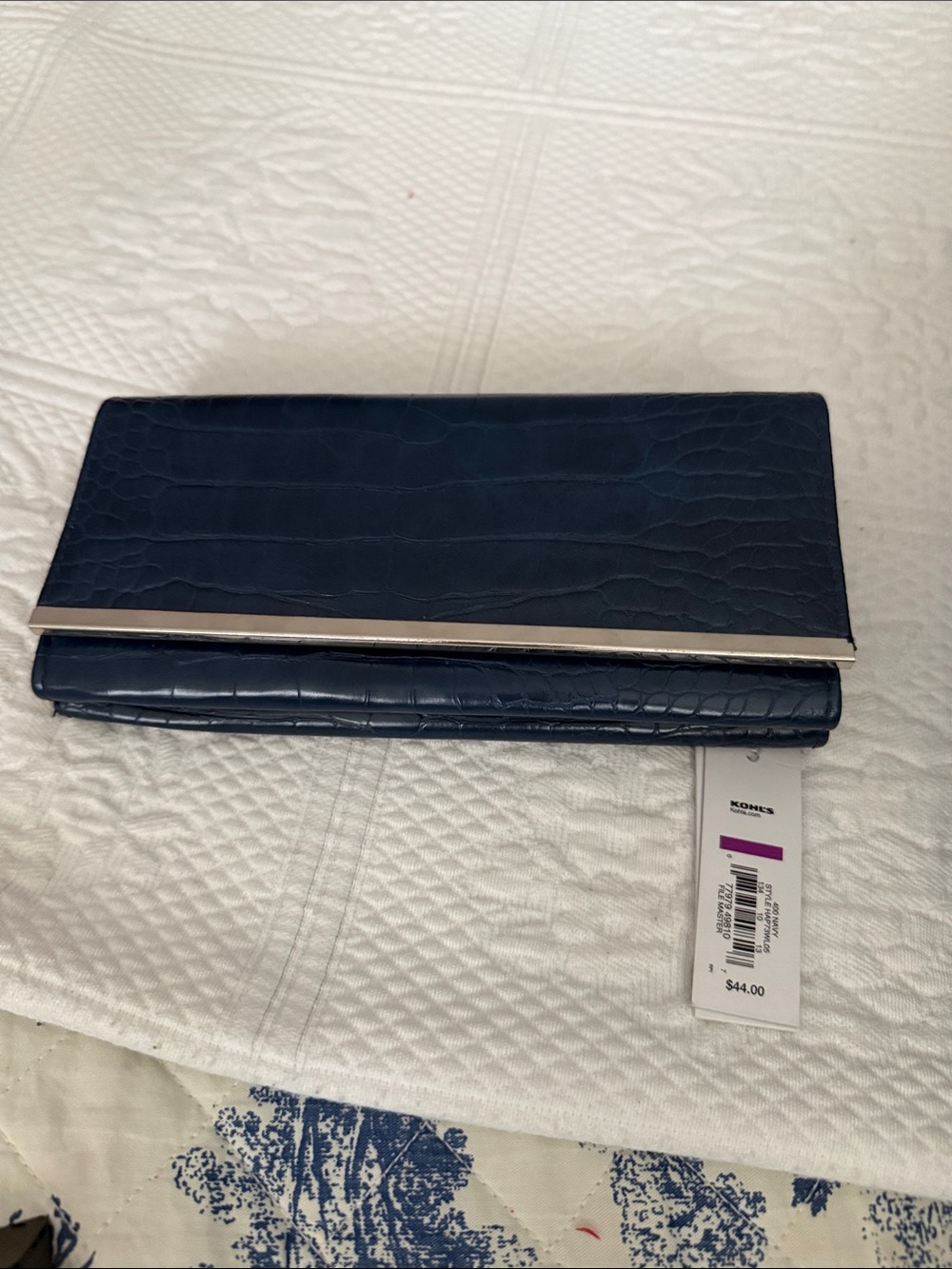 Apt. 9 Navy Croc-Embossed Clutch with Silver Accent